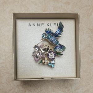 Anne Klein Blue & Lavender Hummingbird Floral Brooch